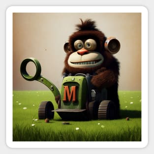 Letter M for Monkey Mowing lawn from AdventuresOfSela Sticker